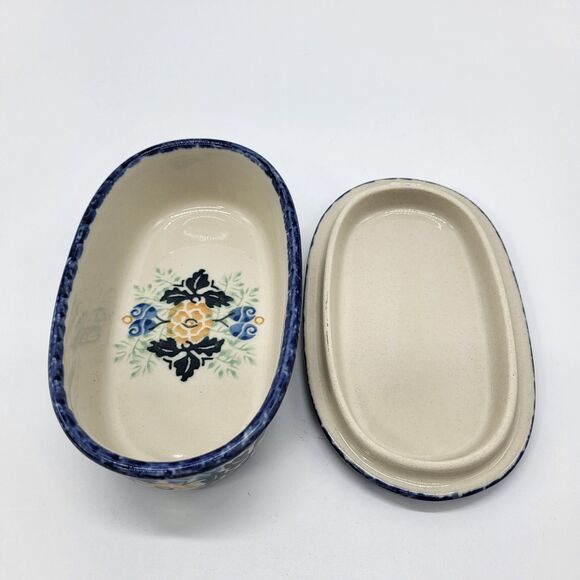 Polish Pottery Unikat Oval Lidded Trinket Box Floral Hand Painted Boleslawiec - Picture 6 of 12